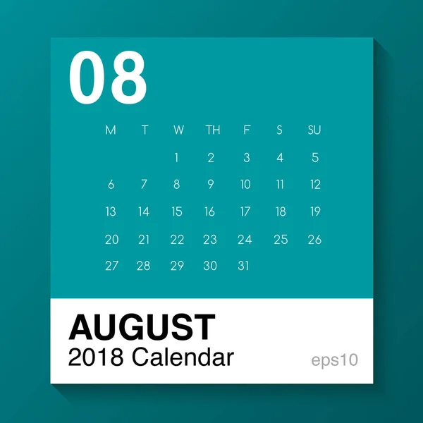 Agosto: Modelo simples para 2018 Calendário: Ilustração vetorial — Vetor de Stock