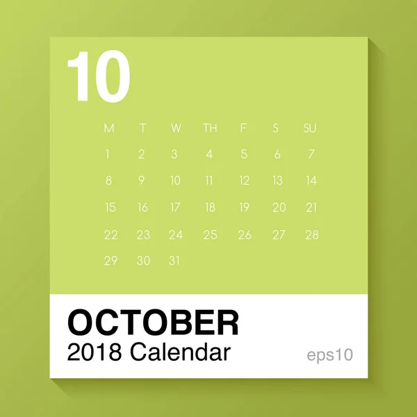 Outubro: Modelo simples para 2018 Calendário: Ilustração vetorial — Vetor de Stock