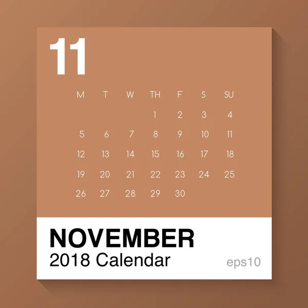 Novembro: Modelo simples para 2018 Calendário: Ilustração vetorial — Vetor de Stock