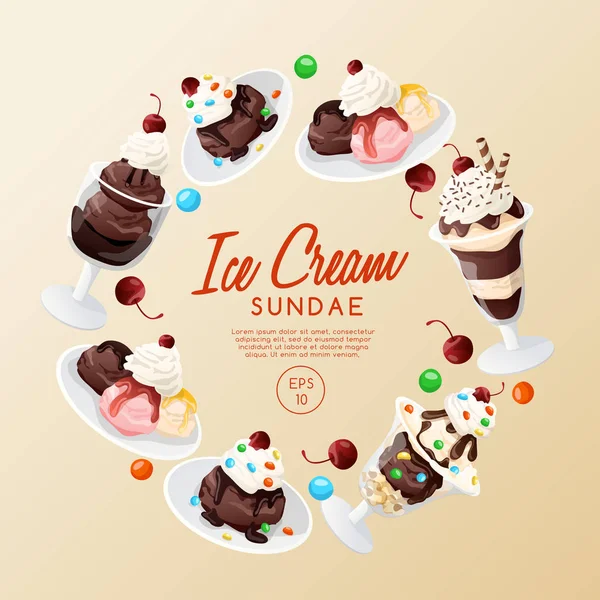 Ice Cream Sundae  : Vector Illustration - Stok Vektor