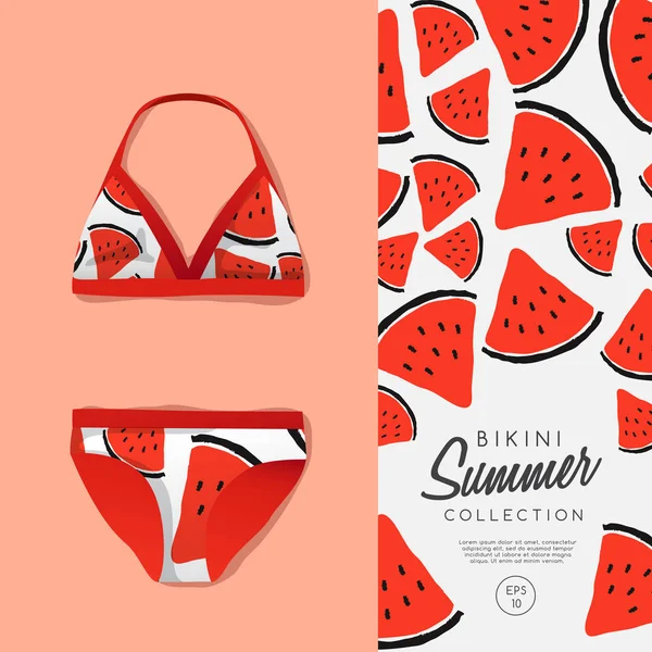 Farbe Bikini mit Wassermelonen-Print — Stockvektor