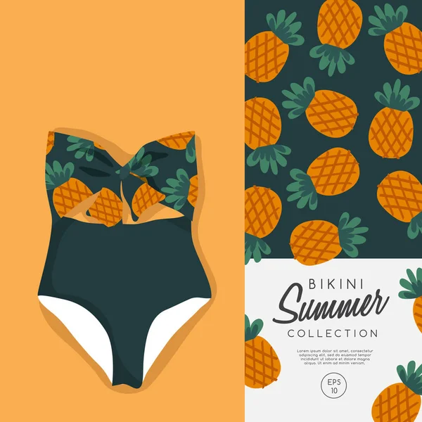 Farbe Bikini mit Ananas-Print — Stockvektor
