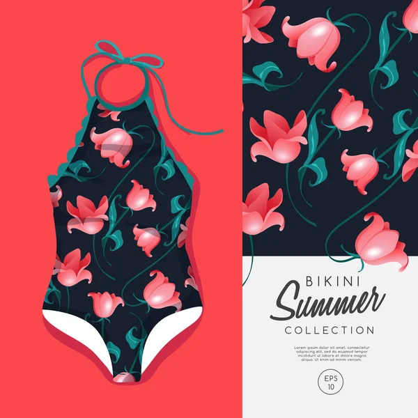 Bikini mit Blumen-Print — Stockvektor