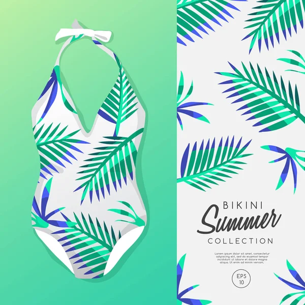 Bikini con stampa palmo — Vettoriale Stock