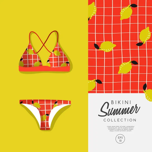 Farbe Bikini mit Zitronen-Print — Stockvektor