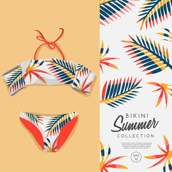 Bikini con estampado de palma — Vector de stock