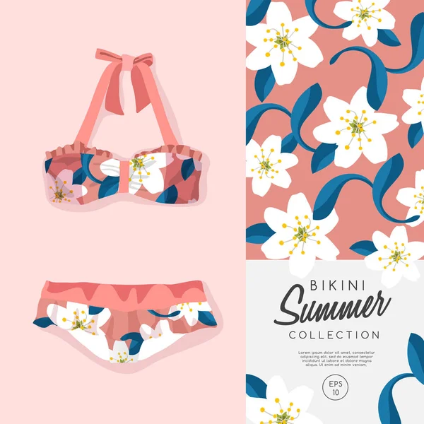 Bikini mit Blumen-Print — Stockvektor