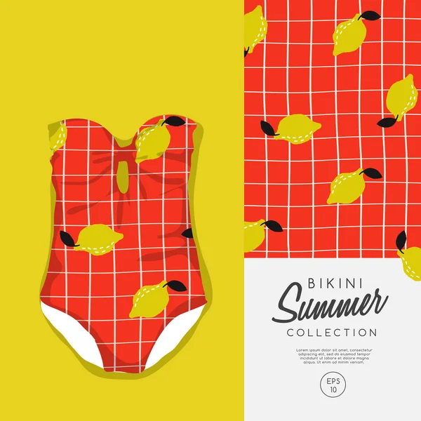 Farbe Bikini mit Zitronen-Print — Stockvektor