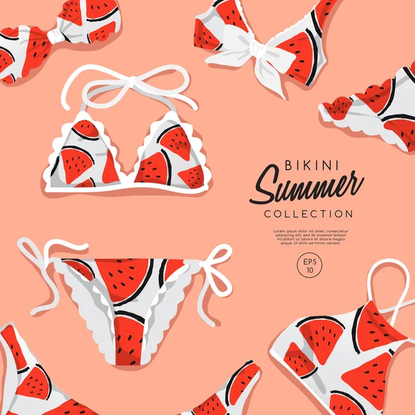 Farbe Bikini mit Wassermelonen-Print — Stockvektor