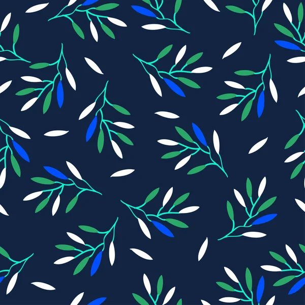 Patrón de hojas abstractas en azul oscuro Fondo: Sin costura Patrón: Vector Ilustración — Vector de stock