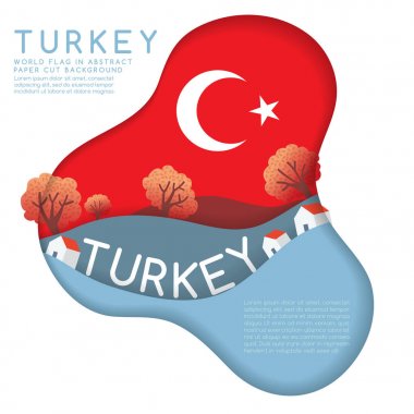 Asya: Ağaçlar ve dağlar katmanlarındaki şekillerle dünya bayrak kağıt kesme: vektör çizim