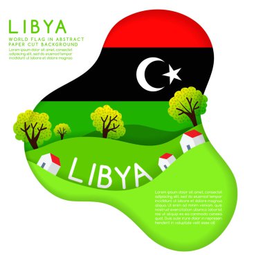 Dünya bayrak kağıt kesme şekilleri ağaçlar ve dağlar katmanlarındaki: vektör çizim