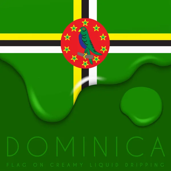 Bandera de Dominica en goteo líquido cremoso — Vector de stock