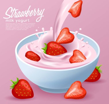 çilek ve süt beyaz kase