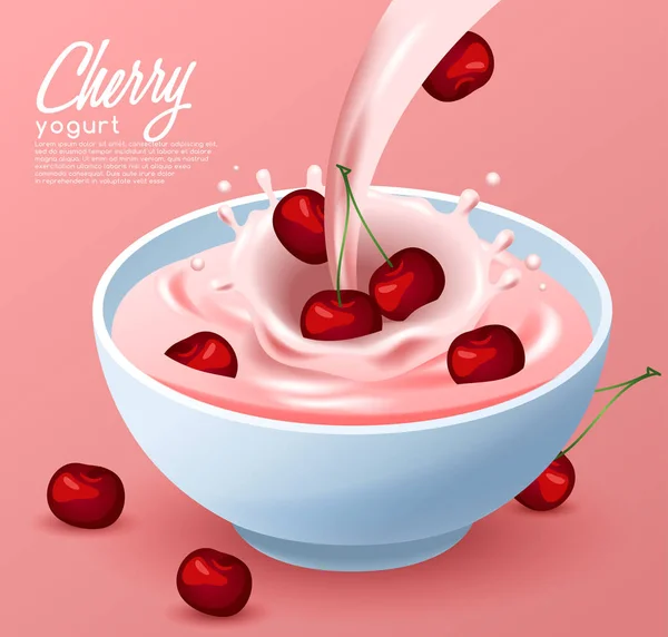 Třešně a mléko jogurt — Stockový vektor