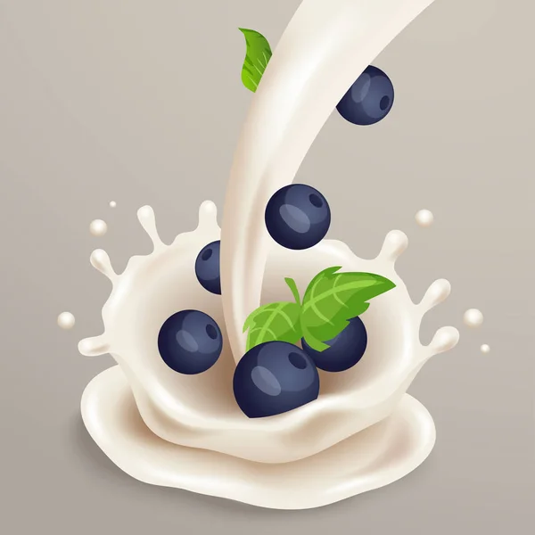 Borůvky a mléko stříkající — Stockový vektor