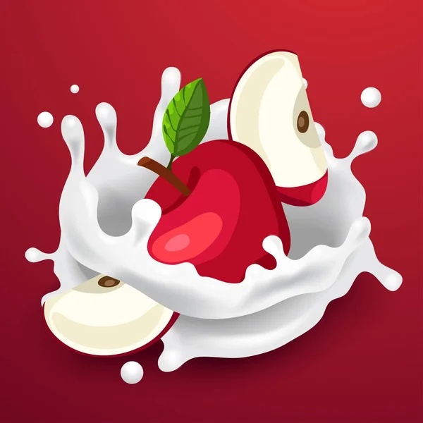 Appels en melk splash — Stockvector