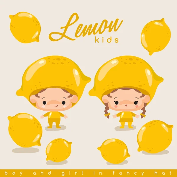 Garçon et fille portant chapeau citron — Image vectorielle