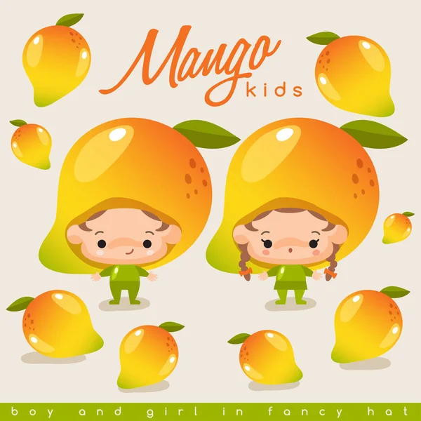 Fiú és lány visel kalapot mangó — Stock Vector