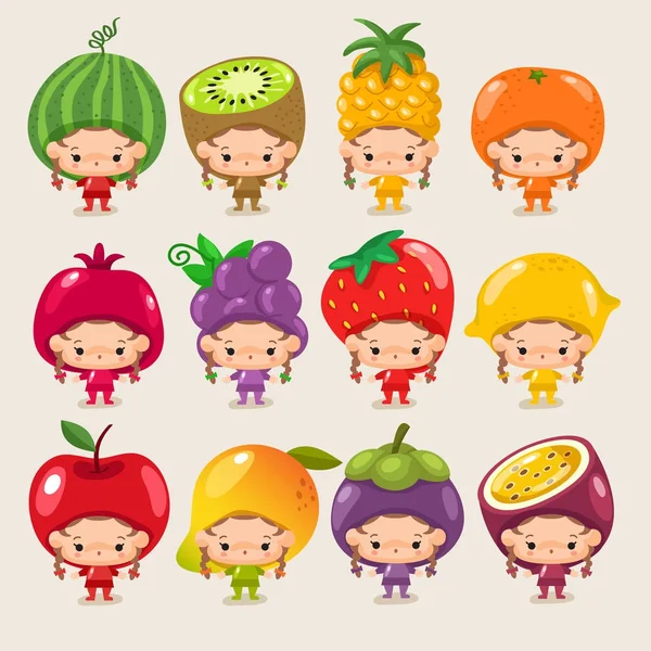 Fille portant chapeau de fruits — Image vectorielle