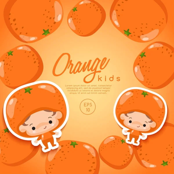 Fiú és lány visel narancssárga kalap — Stock Vector