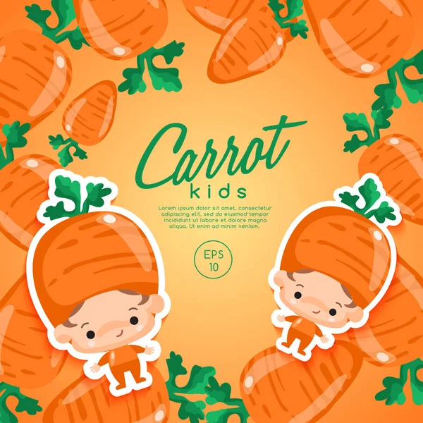 Menino e menina usando chapéu de cenoura — Vetor de Stock