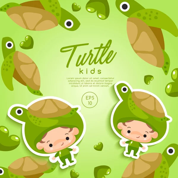 Garçon et fille portant des chapeaux de tortue — Image vectorielle