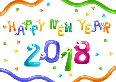 Komik yılan mutlu yeni yıl kartı şablonu şeklinde: Vektör çizim