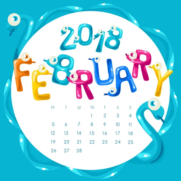 Grappige Snake Vormige Alfabet Voor 2018 Kalender Vector Illustratie — Stockvector