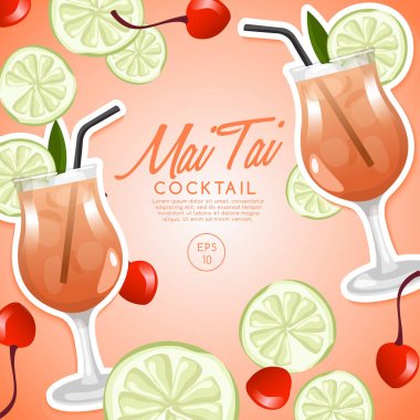 Alkollü içecekler ve kokteyller: Mai Tai. Vektör çizim