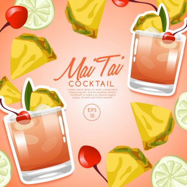 Alkollü içecekler ve kokteyller: Mai Tai. Vektör çizim