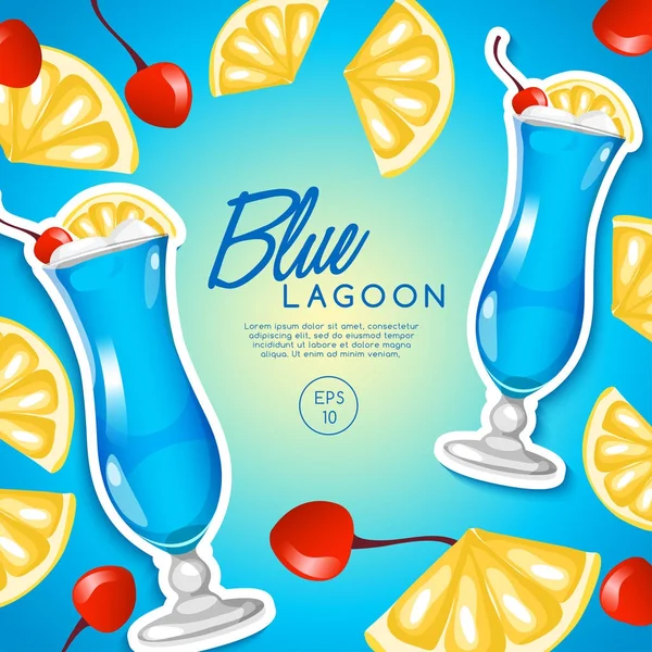 Alkollü içecekler ve kokteyller: Blue Lagoon. Vektör çizim