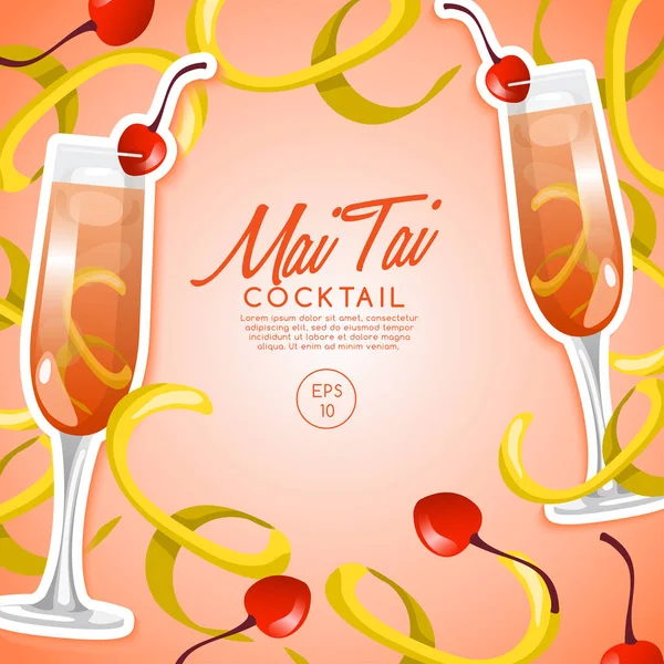 Alkollü içecekler ve kokteyller: Mai Tai. Vektör çizim