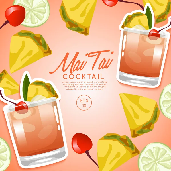 Alkollü içecekler ve kokteyller: Mai Tai. Vektör çizim