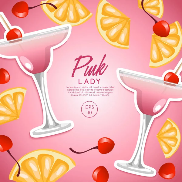 酒精饮料和鸡尾酒 粉红色的女士 矢量插图 — 图库矢量图片