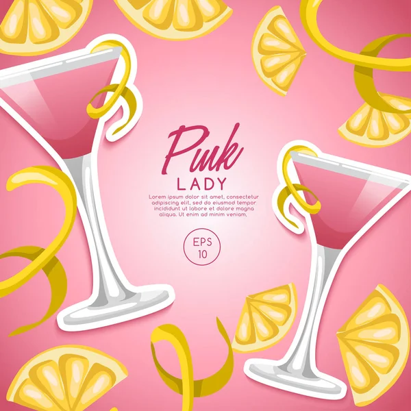 Bebidas Alcohólicas Cócteles Pink Lady Ilustración Vectorial — Vector de stock