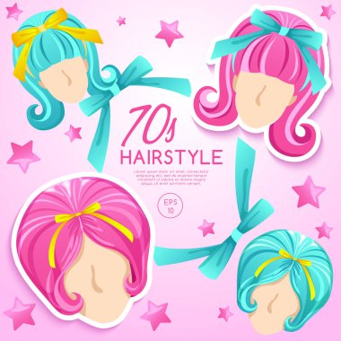 70'lerin vintage saç modeli küme: vektör çizim