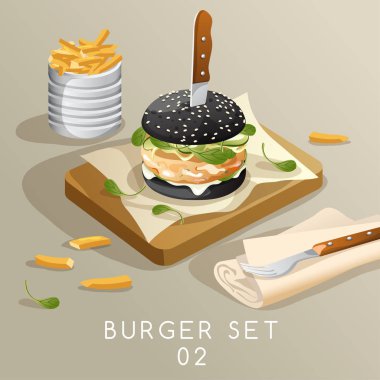 vektör çizim tasarım et ve sebze ile lezzetli siyah Burger