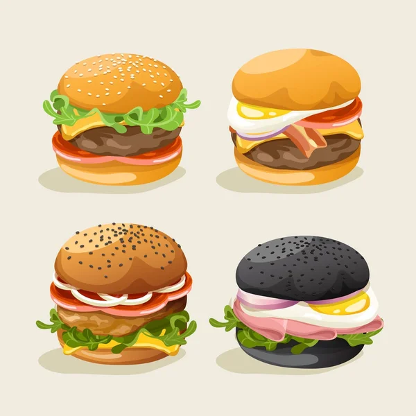 Vektor Illustration Design Von Leckeren Burger Auf Grauem Hintergrund Eingestellt — Stockvektor