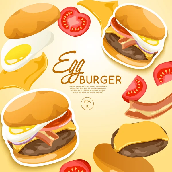 Vektor Illustration Design Von Leckeren Eierburger Mit Fleisch Und Gemüse — Stockvektor