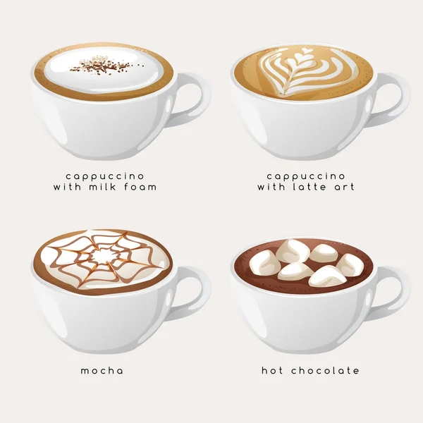 Uppsättning Kaffe Typer Vektor Illustration — Stock vektor