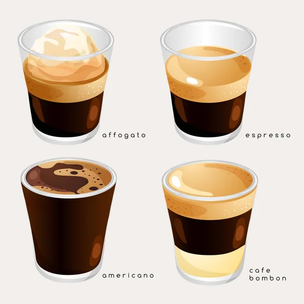 コーヒーの種類のセット ベクトル イラスト — ストックベクタ