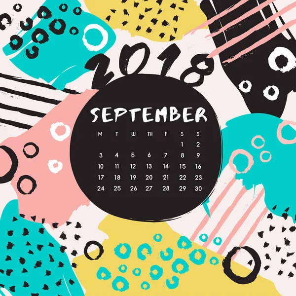 Modelo Calendário 2018 Com Padrão Colorido Setembro Vetor Ilustração — Vetor de Stock