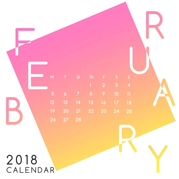 2018 Kalenderentwurf Für Februar Vektorillustration — Stockvektor