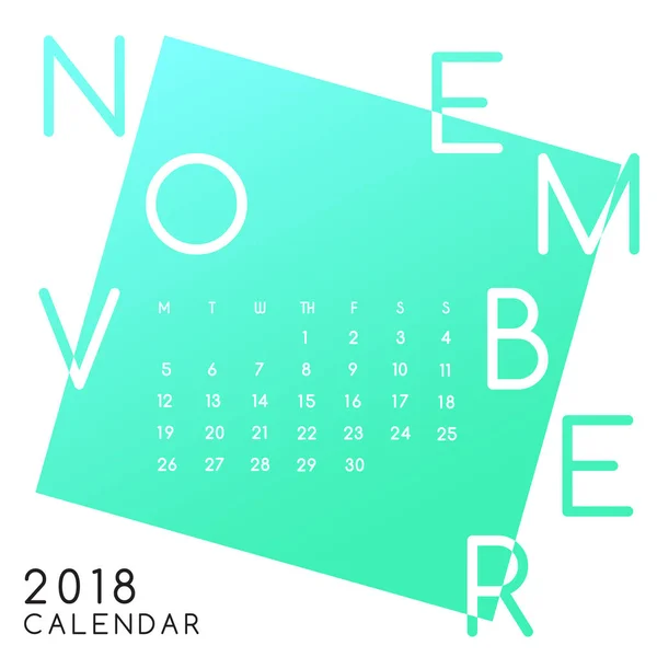Kalenderentwurf Für November 2018 Vektorillustration — Stockvektor