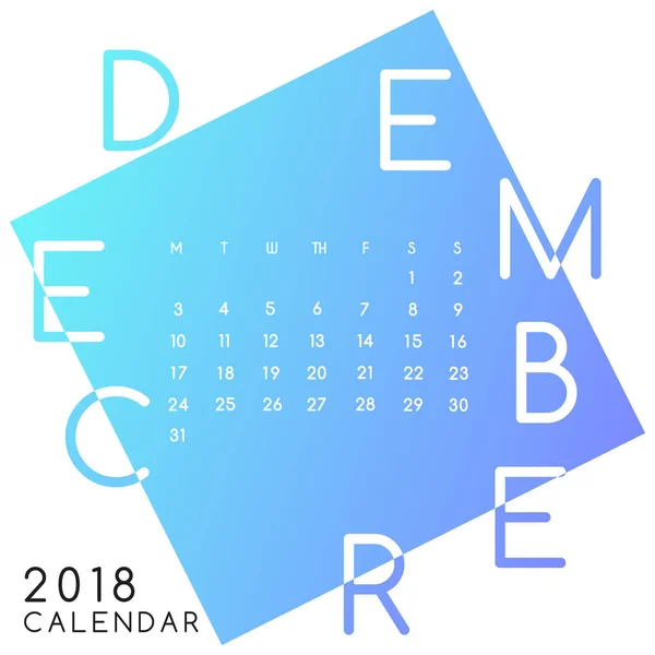 2018 Calendário Layout Design Dezembro Vetor Ilustração — Vetor de Stock