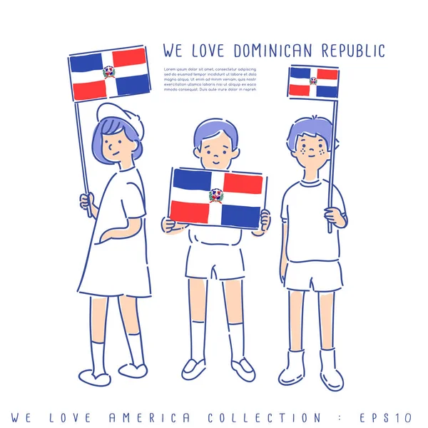 Chlapci Dívka Která Státní Vlajky Dominikánské Republiky — Stockový vektor