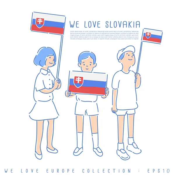 Chlapci Dívka Která Státní Vlajky Slovenska Vektorové Ilustrace — Stockový vektor