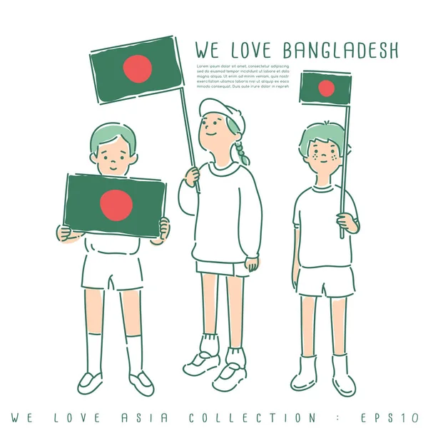 Jungen Und Mädchen Mit Nationalflaggen Aus Bangladesh Vektorillustration — Stockvektor