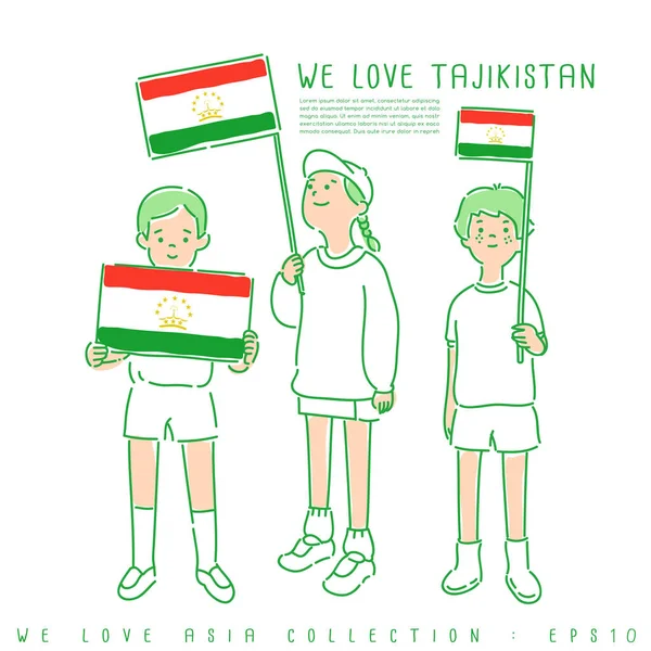 Meninos Meninas Segurando Bandeiras Nacionais Tajiquistão Ilustração Vetorial — Vetor de Stock